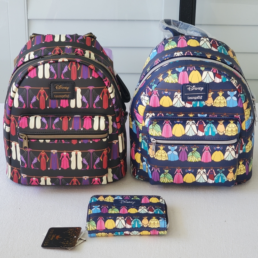 Disney Princess Dresses and Villains Dresses Mini Backpacks & Wallet, Loungefly
